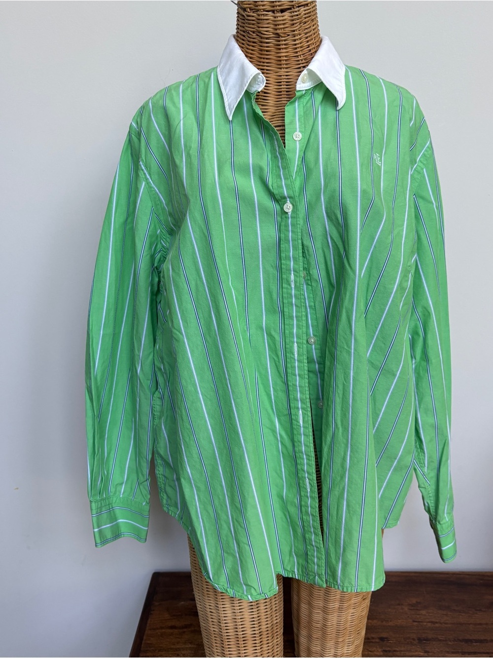 Lauren Ralph Lauren green striped Button Down shirt, Size 2X XXL